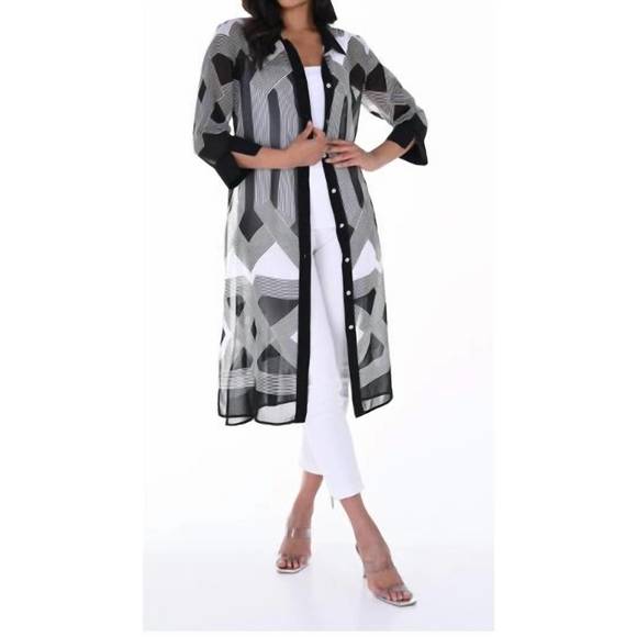 NEW FRANK LYMAN sheer woven duster in black/off white - Picture 1 of 2